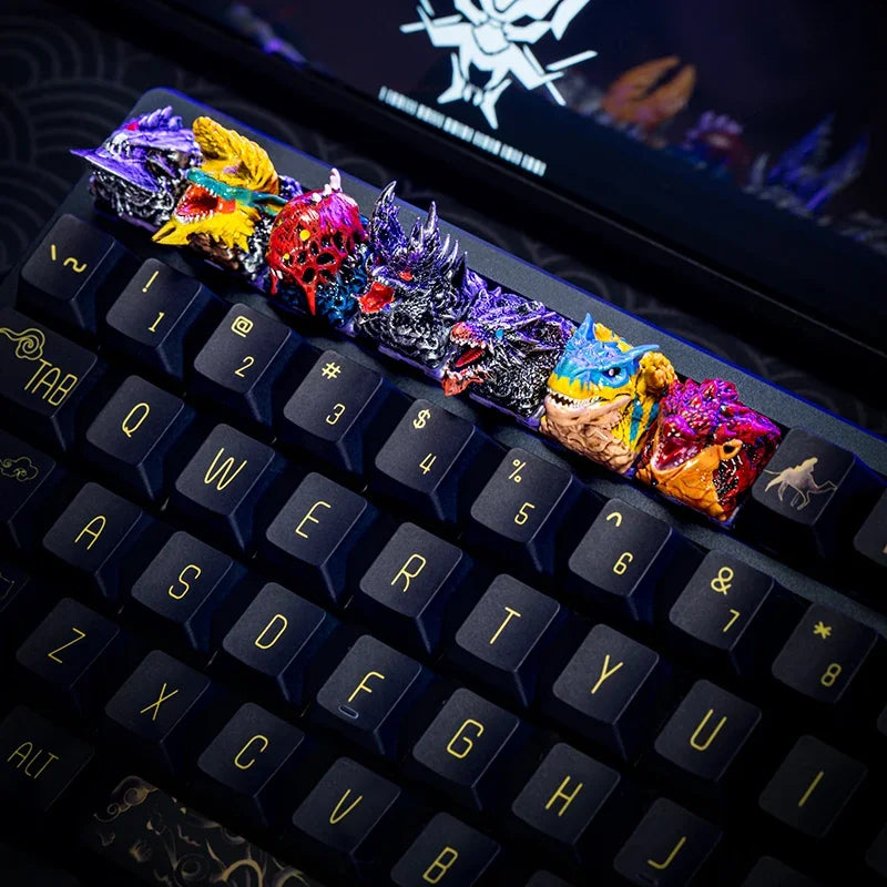 MonsterHunter Dragon Point Keycaps Anime Artisan Keyboard Cap Zinogre 3D Custom Gaming Decoration KeyCap for Mechanical Keyboard