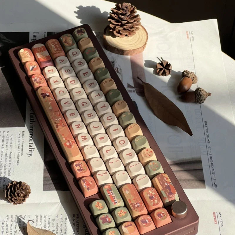 MiFuny Forest Cute Raccoon Mechanical Keycaps MAO Height with Slope 5 Side Heat Sublimation 111 Keys Accessories Not Keyboards