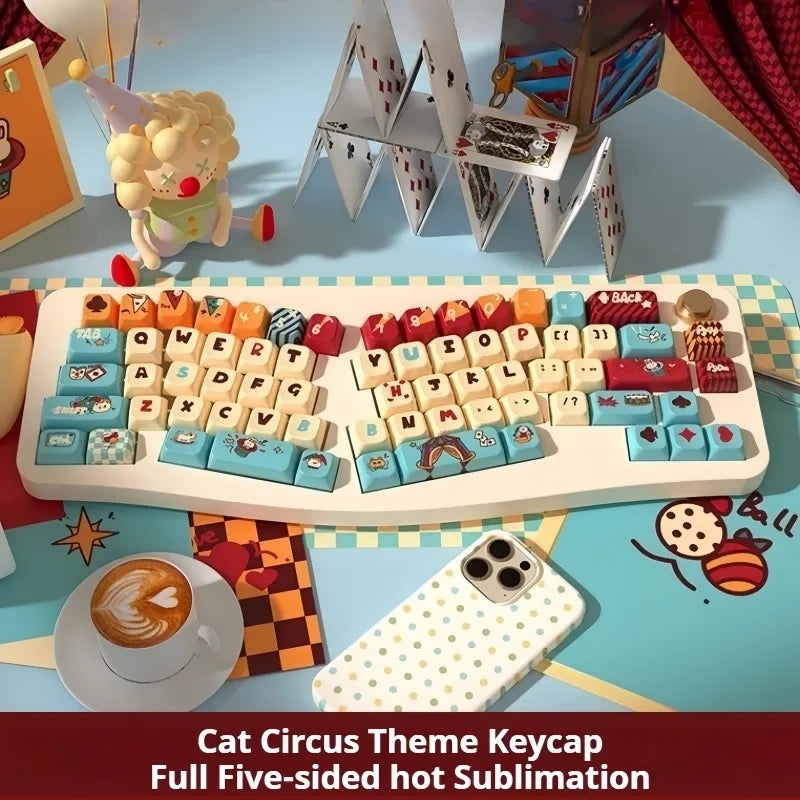 Cat Circus Theme Keypad 138/158key Mda Cherry Profile Pbt Hot Sublimation Mechanical Keyboard Animation Peripheral Game Keycap