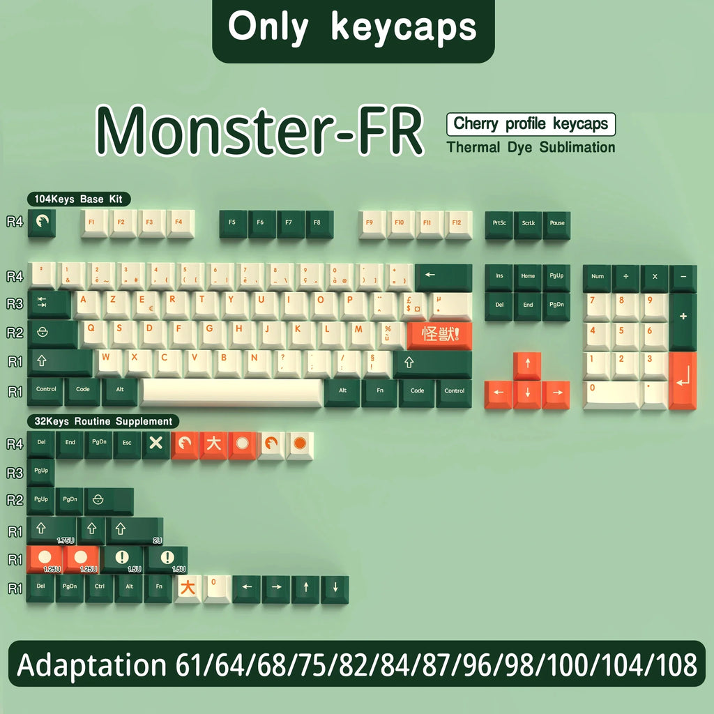 French Keycap 136-156 Keys BPT Cherry Profile FR Keycaps For French keyboard MX Mechanical Keyboard 7U Space Keys Hi75