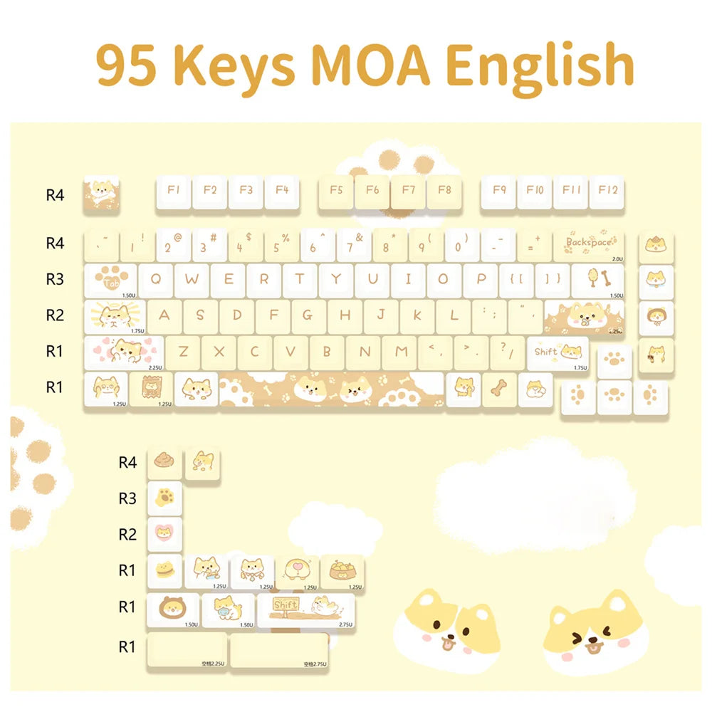 95Keys Matcha Puppy Keycaps MOA Profile PBT Key Caps Kit keyboard kit for 61/64/68/84/75/87Keys GMK67 Mechanical Keyboard Caps