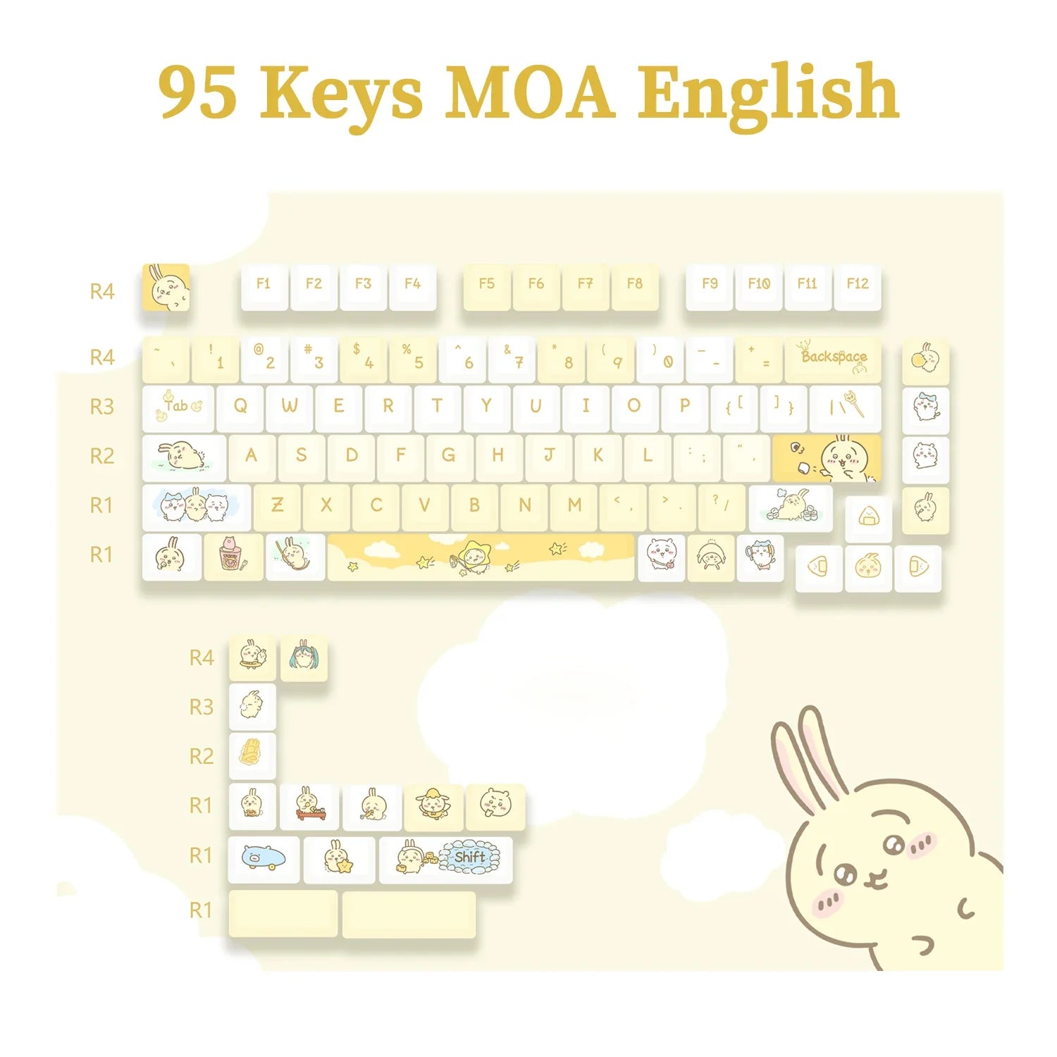 MOA Profile Keyboard Keycaps Custom PBT Cute Cartoon Purple Cat Keycap MX Switches 95 Keys/Set Blue Cute Key Cap for 64 61 87
