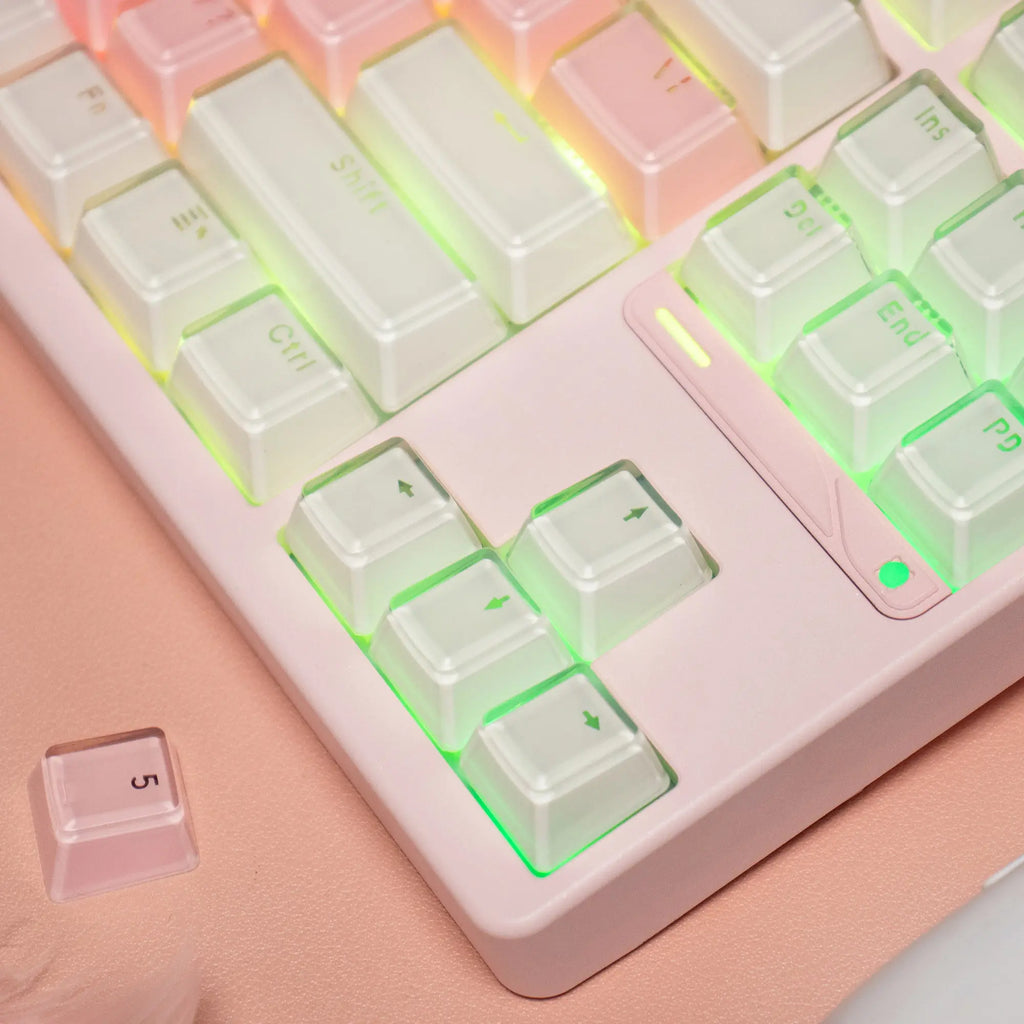 Crystal White Pink Jelly Keycaps OEM profile 104 Keys ABS Double shot keycaps set for MX Switches Mechanical Keyboard