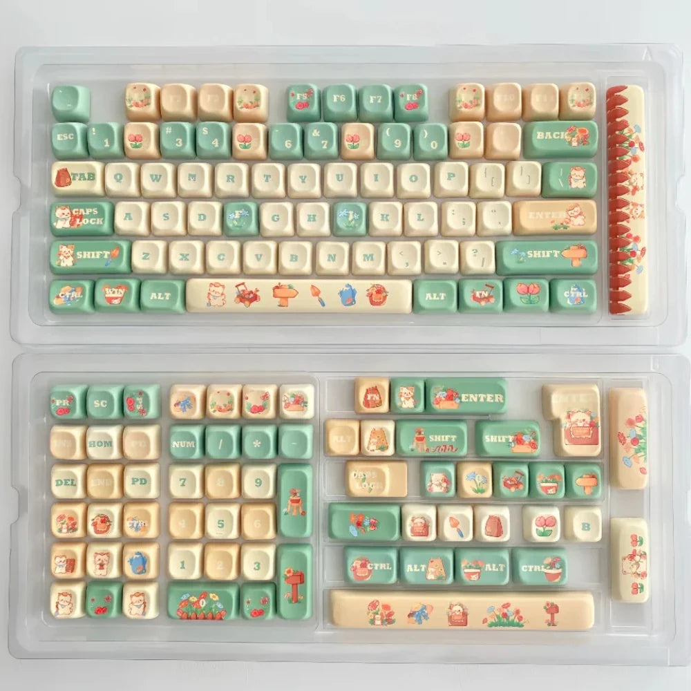 Cat Garden Keycap Set EOA Height PBT Five-Sided Sublimation Key Caps for  Mechanical Keyboard Flower Kitten Element Cute Keycaps