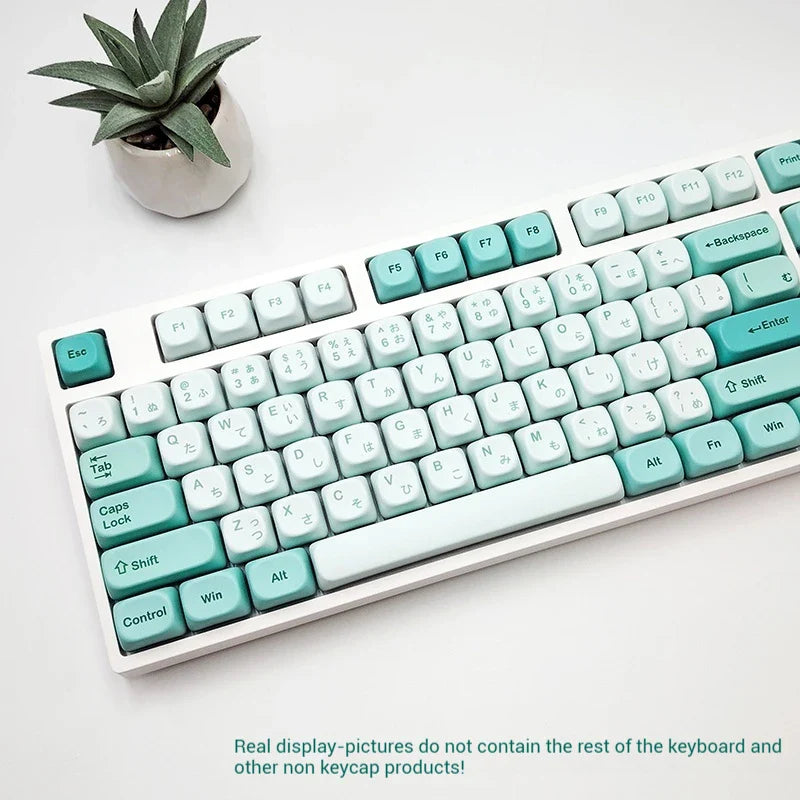 Keycap Mint Cool Cyan Series Moa Height 125 Pieces Full Set Pbt Material Color Blocked Mechanical Keyboard Thermal Sublimation ﻿