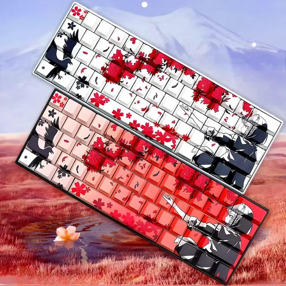 135 Key Side Engraved Transparent Sakura Girl Key Cap PBT for MX Switch HI75 HI8 68 F99 104 64 Wooting Mechanical Keyboard