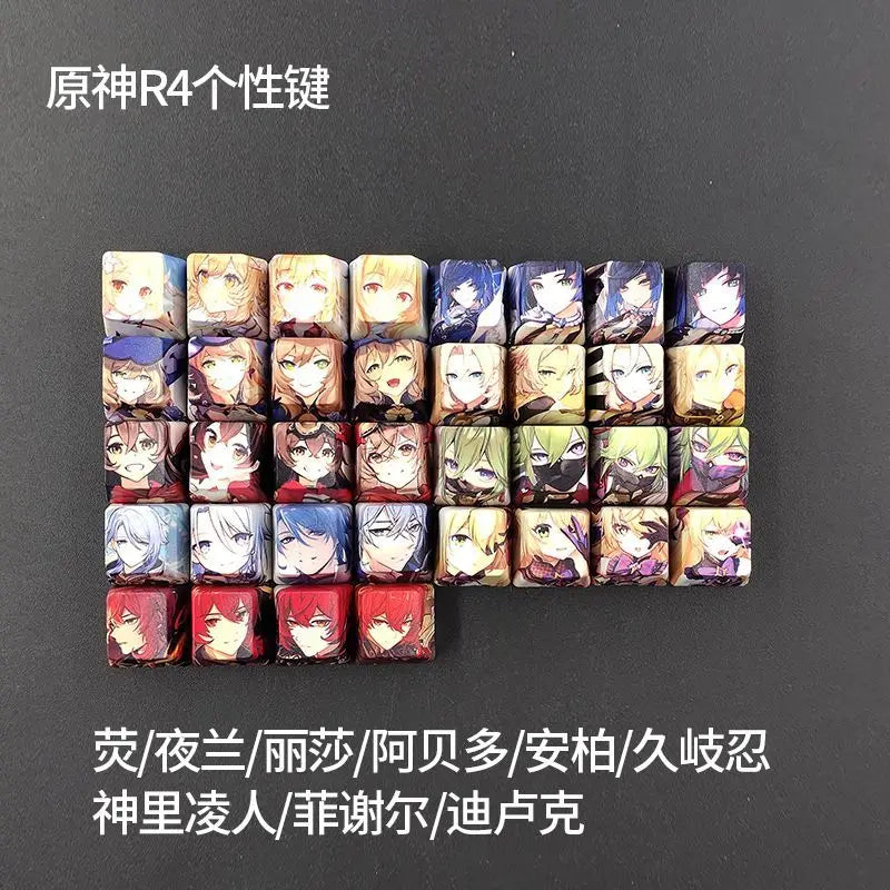 Cartoon Anime Genshin Impact Keycap zhongli Mechanical keyboard replacement key R4 PBT thermal sublimation Cherry OEM height