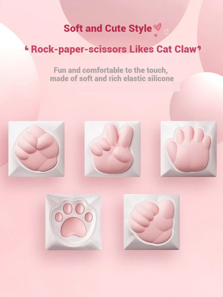 AKKO Keycap Soft Cute Cat Claw Rock Paper Scissors Like Kawaii Keycaps PC Silicone OEM Height ABS Material Girl Custom Key Caps