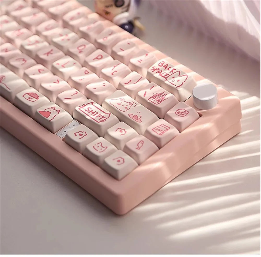 66/146 Keys MDA Profile Pink Cute Cat Keycaps For Gaming Mechanical Keyboard Mx Switch PBT Sublimation Customized DIY Key Caps
