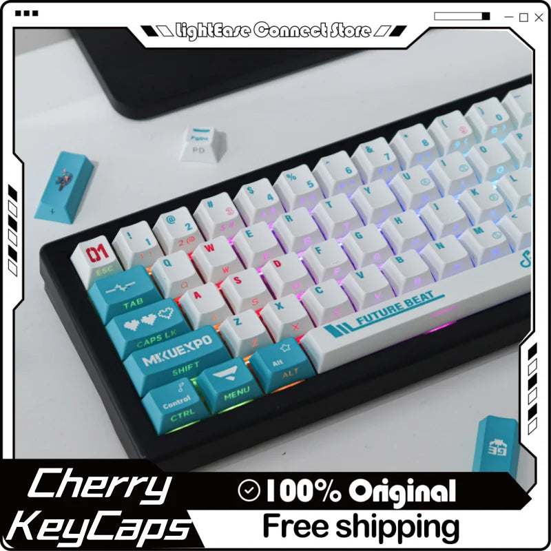 2024 New Miku Side Transparent 130 Key Mechanical Keyboard Keycap Pbt Thermal Sublimation Blue Original Factory Height 61/87