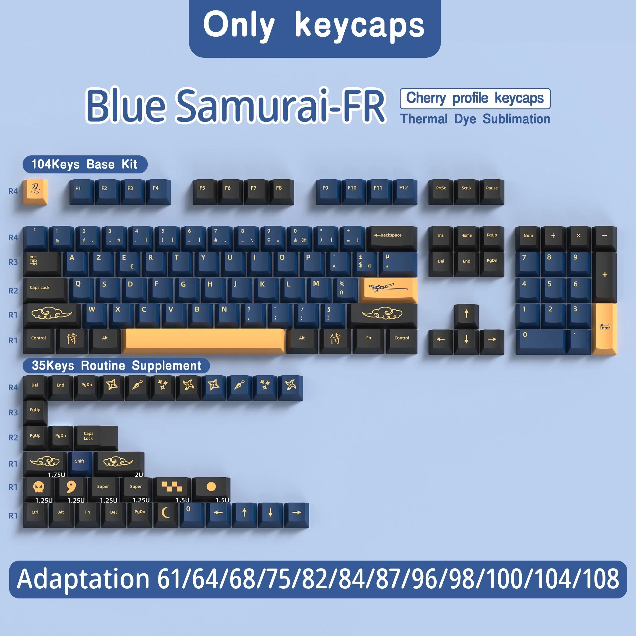 French Keycap 136-156 Keys BPT Cherry Profile FR Keycaps For French keyboard MX Mechanical Keyboard 7U Space Keys Hi75