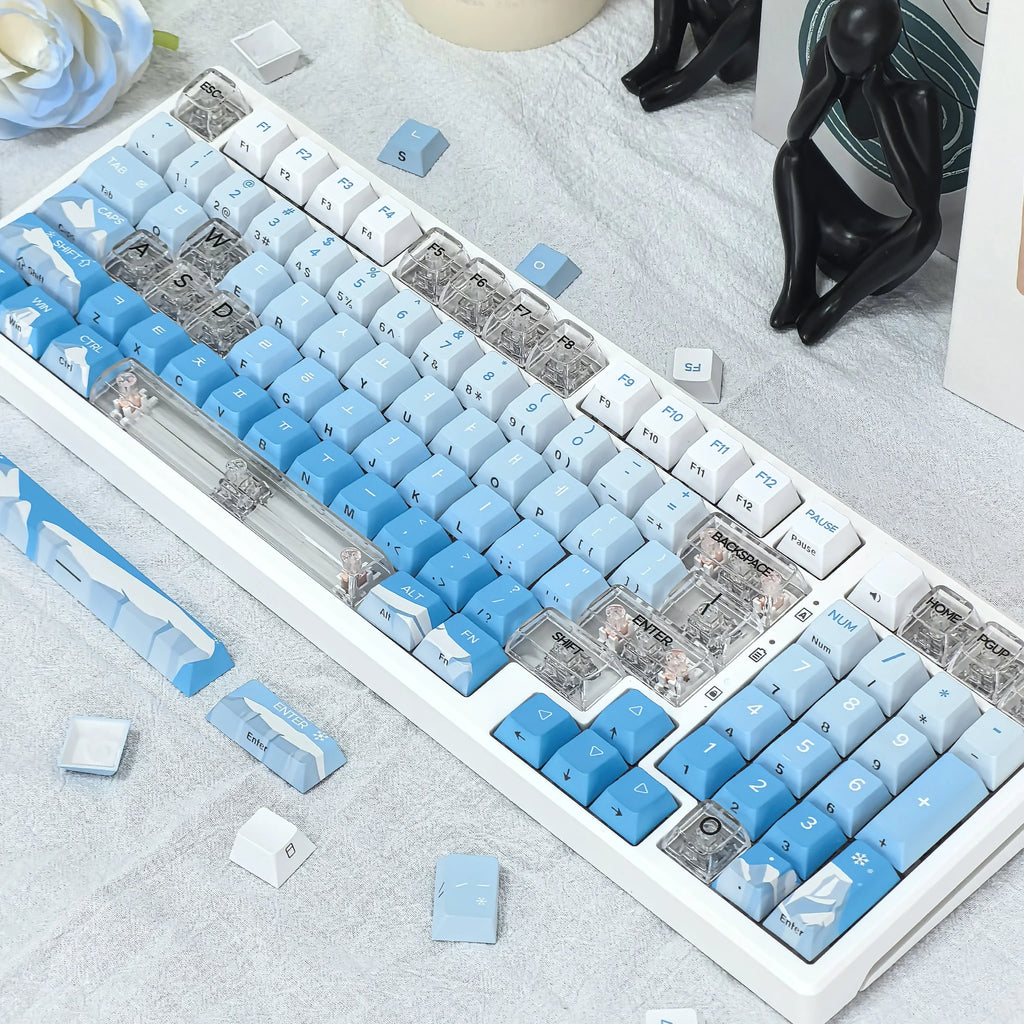 Korean Glacier Side-Engraved Translucent Keycaps OEM PBT Sublimation 122-Key DIY Fresh Gradient Blue White KR/korean Keycaps