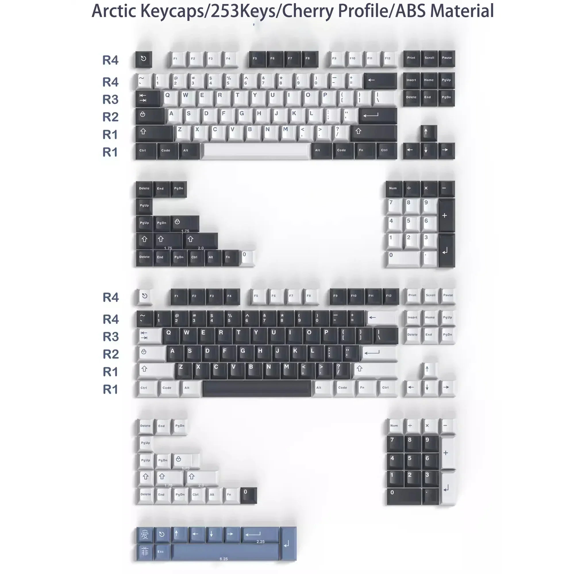 Cherry Profile 253 Keys Toxic Keycap Set Double Shot  Keycaps for Gateron MX Switches Mechanical Gamer Keyboard