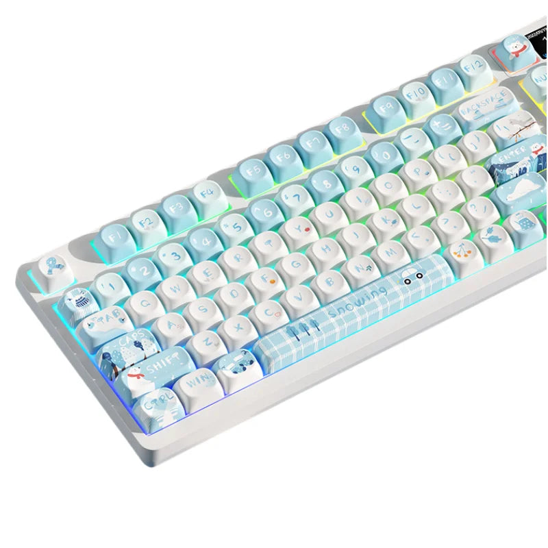 Winter First Snow Themed Keycap 127 Keys Oqo Profile Pbt Thermal Sublimation Mechanical Keyboard Blue Cartoon Cute Anime Keycap