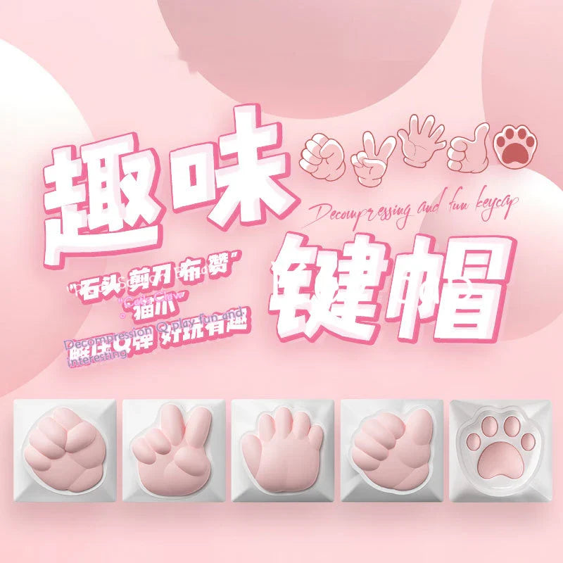 Cute Cat Claw Stone Scissors Cloth Praise Keycap Soft Silicone Oem High Beauty Girl Heart Girl'S Holiday Free delivery Gift
