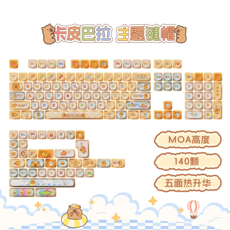 Akko Mog Moa Keycap Cute Thermal Pbt Sublimation Keycaps Mog Keycap Round Steamed Bun Mushroom Customizetion 138keys Keycap Gift