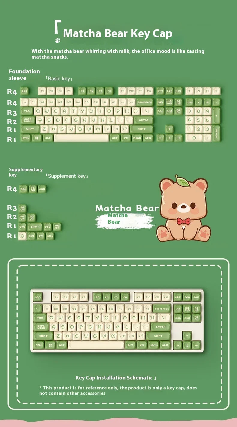 AKKO cute bear head theme keycaps PBT material two-color injection molding school office mechanical keyboard keycaps
