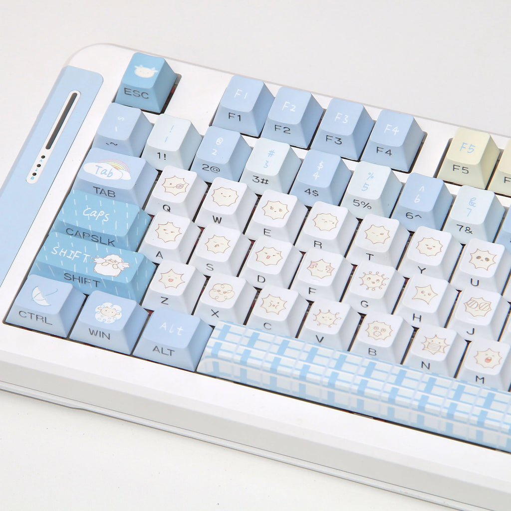 Milk Salt Little Sheep Keycap Cherry Side Engraved Translucent PBT Keycaps for Mechanical Keyboard Blue and White Cute Key Caps