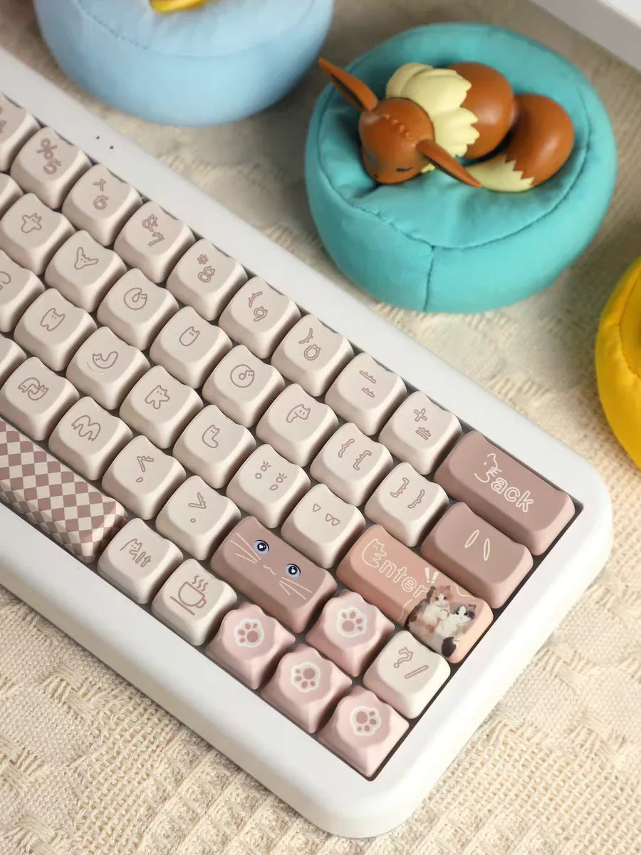 Cute Meow Keycaps Cat Head MAO Profile PBT Key Cap Dye Sublimation for MX Mechanical Keyboard KeyCap Keyboards Accessories
