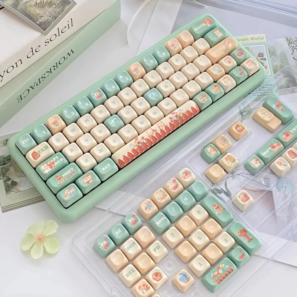 Cat Garden Keycap Set EOA Height PBT Five-Sided Sublimation Key Caps for  Mechanical Keyboard Flower Kitten Element Cute Keycaps