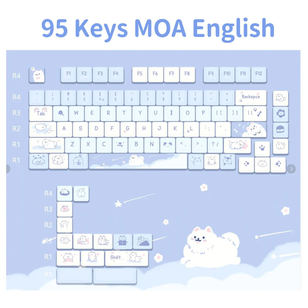 MOA Profile Keyboard Keycaps Custom PBT Cute Cartoon Purple Cat Keycap MX Switches 95 Keys/Set Blue Cute Key Cap for 64 61 87