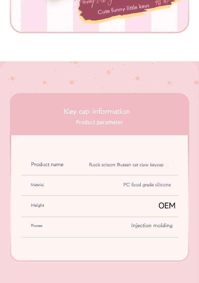 Cute Cat Claw Stone Scissors Cloth Praise Keycap Soft Silicone Oem High Beauty Girl Heart Girl'S Holiday Free delivery Gift
