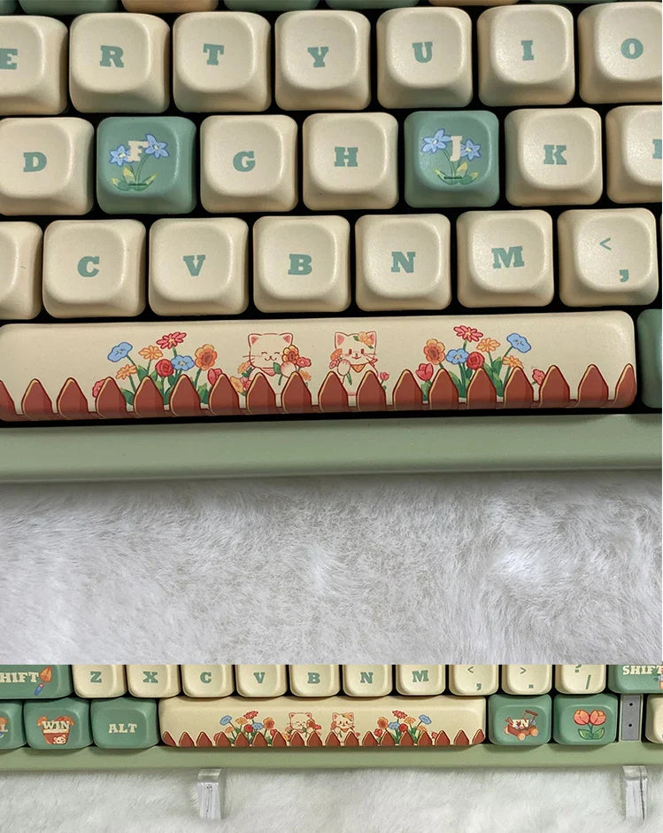 Cat Garden Keycap Set EOA Height PBT Five-Sided Sublimation Key Caps for  Mechanical Keyboard Flower Kitten Element Cute Keycaps