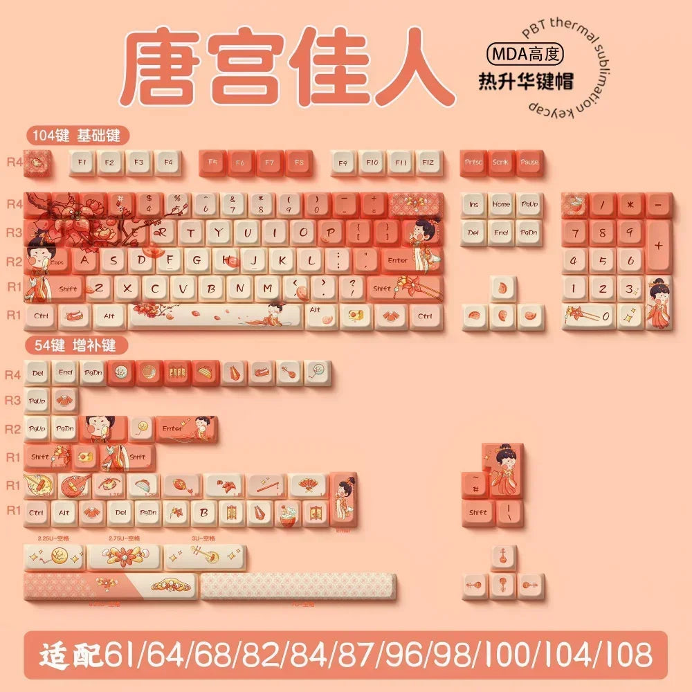 MDA Cartoon Personalized Keycap Set PBT Large Set Creative for MX Switch 60/84/90/104/108 Gaming Mechanical Keyboards