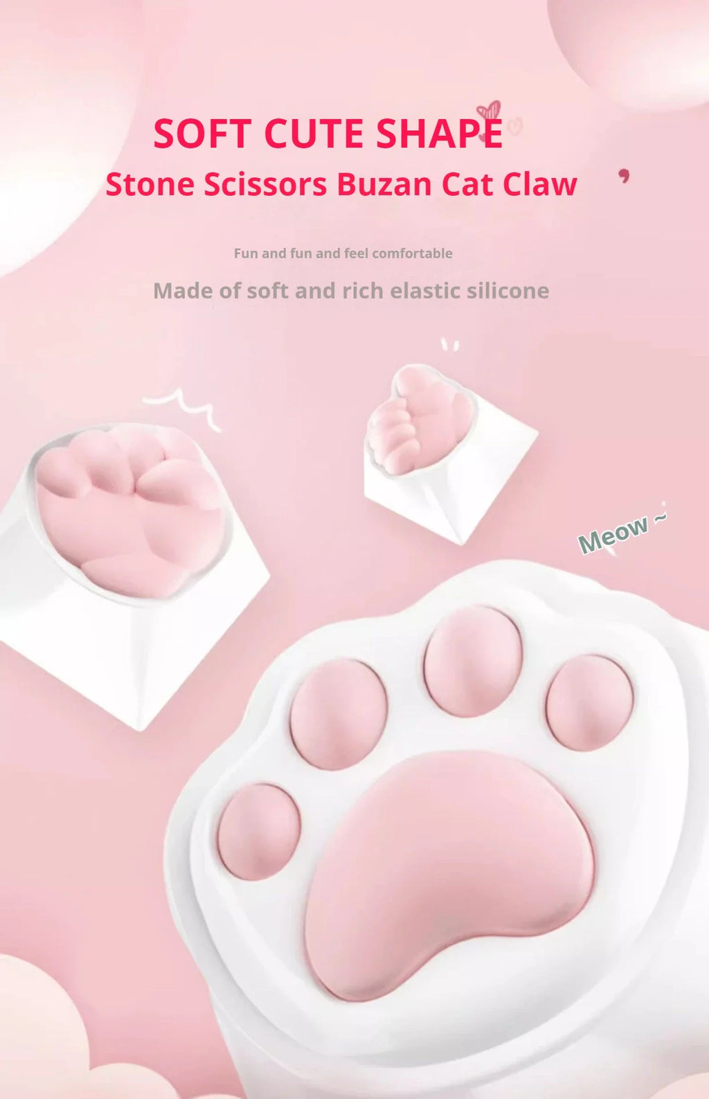 Mongseek Super Cute Cat Claw KeyCap Girl Powder Mechanical Keyboard Key Cap Soft Silicone Cross Shaft Universal Birthday Gifts