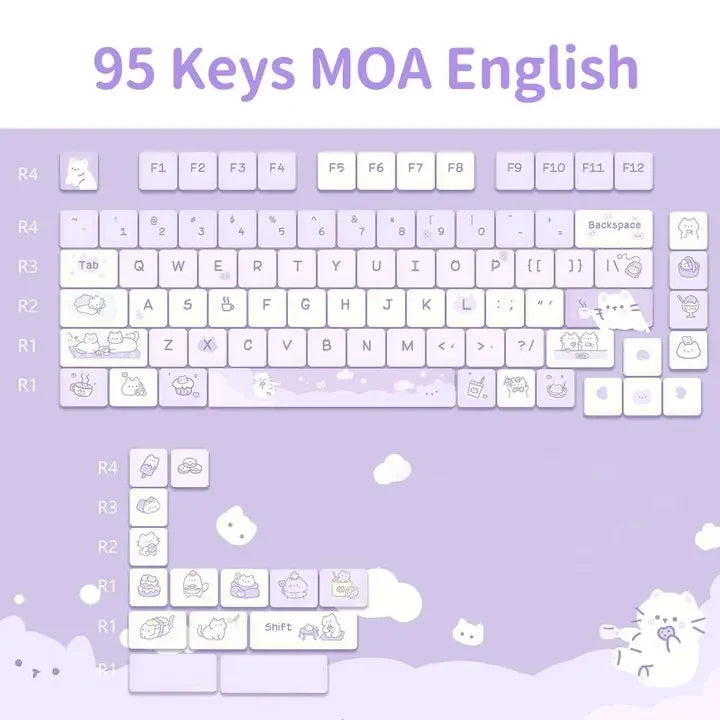 95Keys MOA Profile Cat Theme PBT Key Caps Pink Blue Puppy Cute  Keycaps for GK61 RK836 MX Switches Mechanical Keyboard