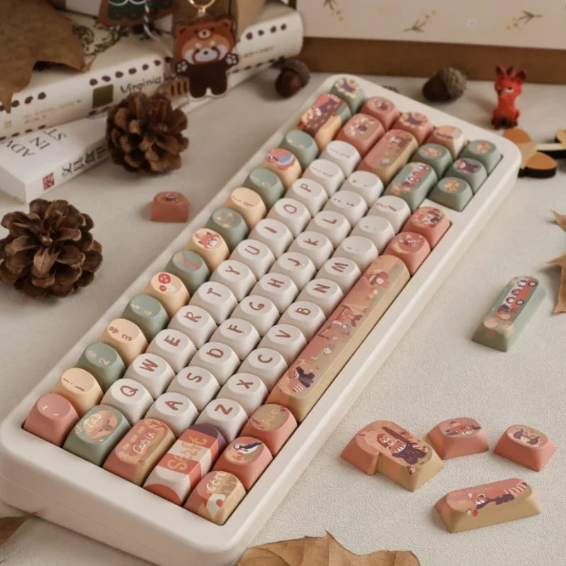 MiFuny Forest Cute Raccoon Mechanical Keycaps MAO Height with Slope 5 Side Heat Sublimation 111 Keys Accessories Not Keyboards