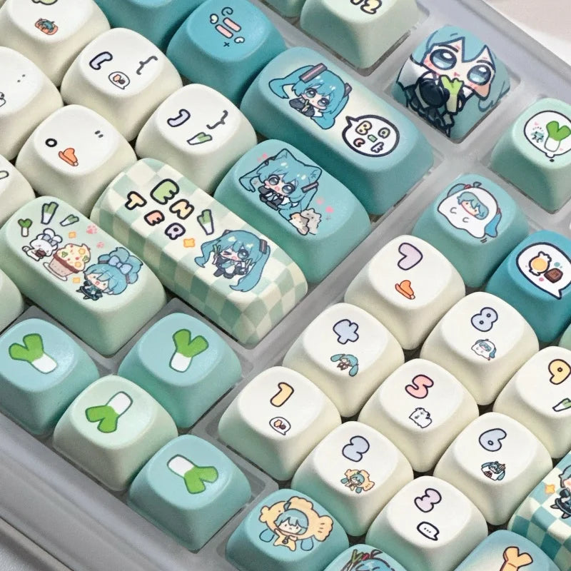 Miku Anime Theme Keycaps 131 Key Customized Pbt Material Keycaps Cute Cartoon Pattern Computer Game Mechanical Keyboard Keycaps
