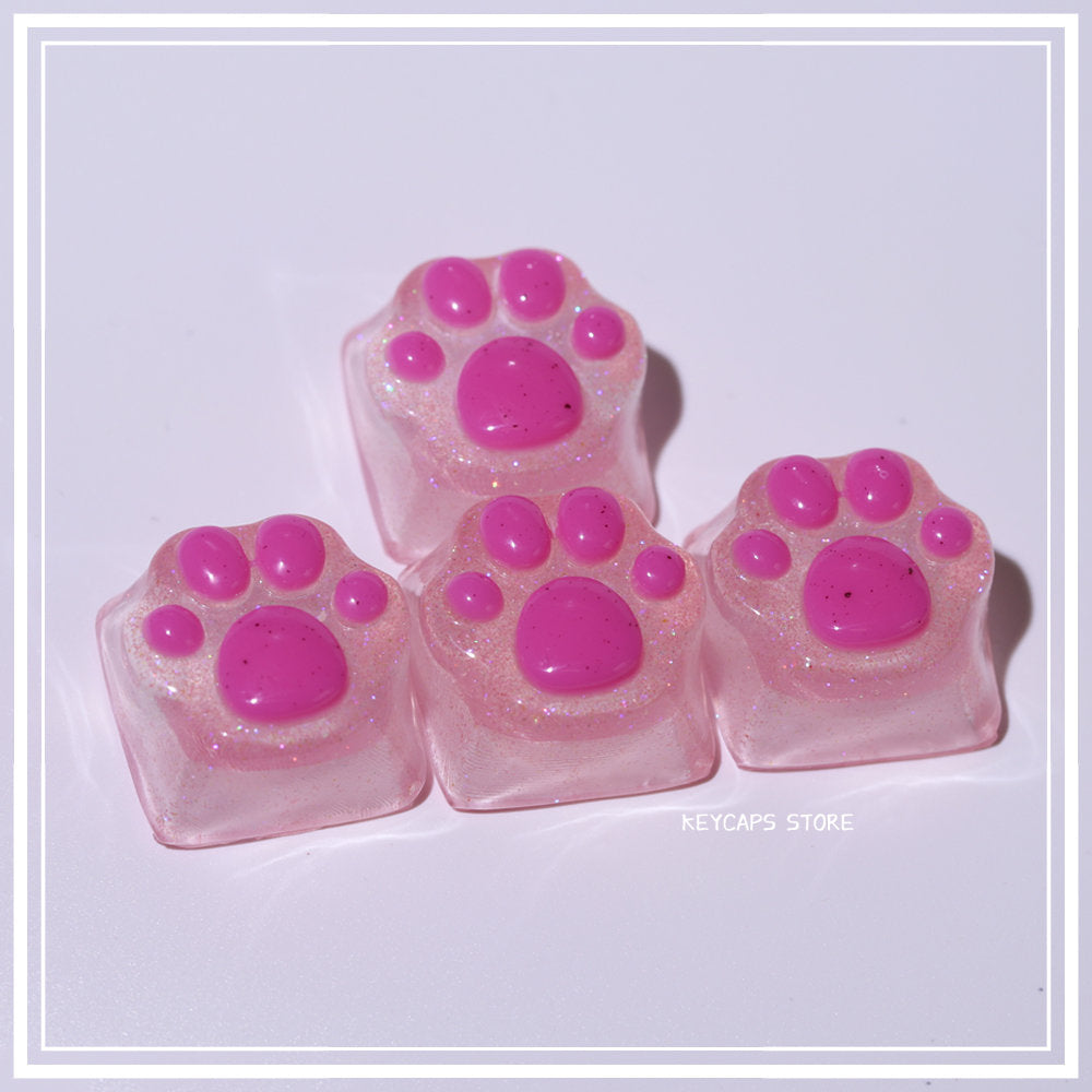Purple Translucent Cat Paw Anime Kawaii Cute Keycap Cross Axis Backlit RGB Mechanical Keyboard Pink Cyan Custom ESC WASD Cap