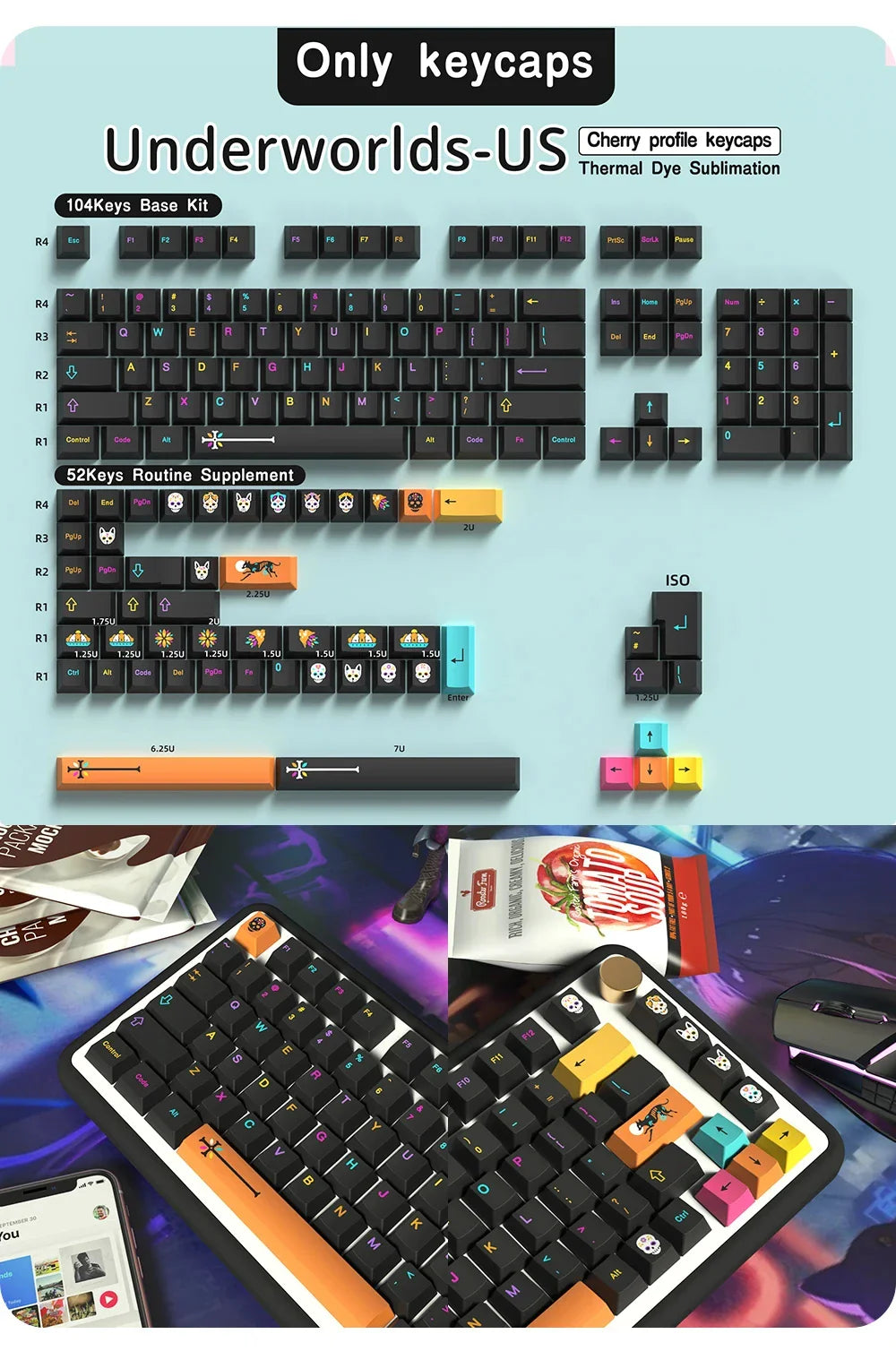 KYOMOT GMK Mictlán Theme Keycap PBT Underworld Keyboard Cap Cherry Profile Key Cap for MX Switch Mechanical Keyboard Accessory