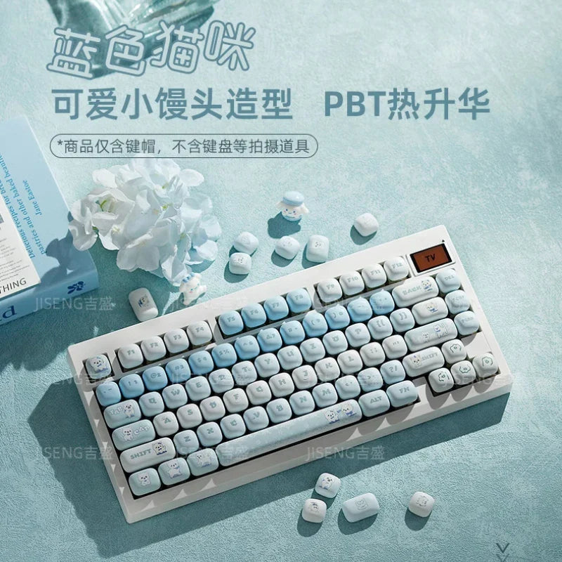 Blue Cat Mantou Keycap Set Custom PBT 140keys Lovely Animal MOG Profile Anime Key Caps Mechanical Keyboard Artisan Keycaps Gift