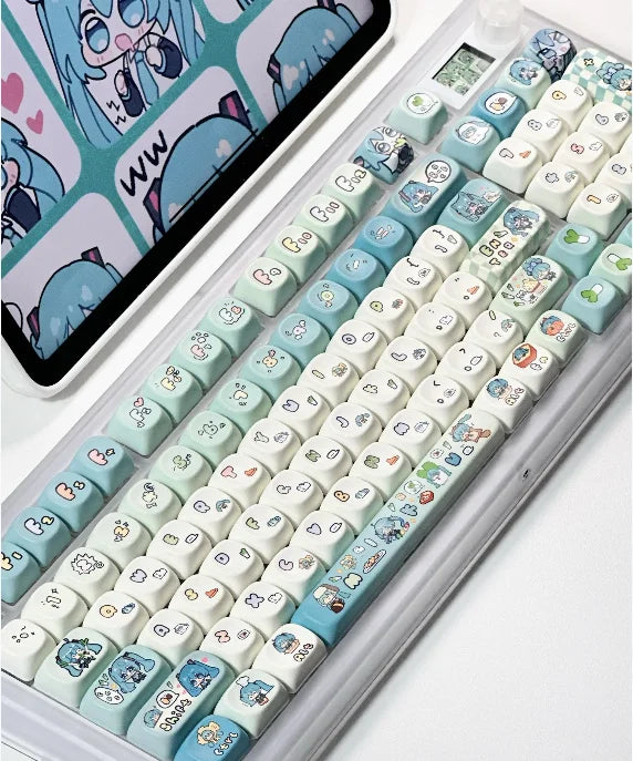 Miku Keycaps  Cute Custom Keycaps PBT Cherry Profile Key Cap Kawaii Anime Translucency Key Caps for Mechanical Keyboard Gifts