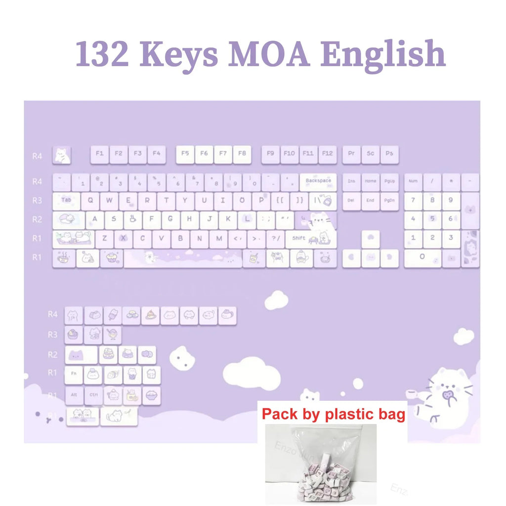 95/132 Keys Cartoon Keycaps PBT Hakimi Dog Cats Keycap MOA Profile Dye-Subbed Keycap For Mechanical Keyboard Key caps Girls Gift