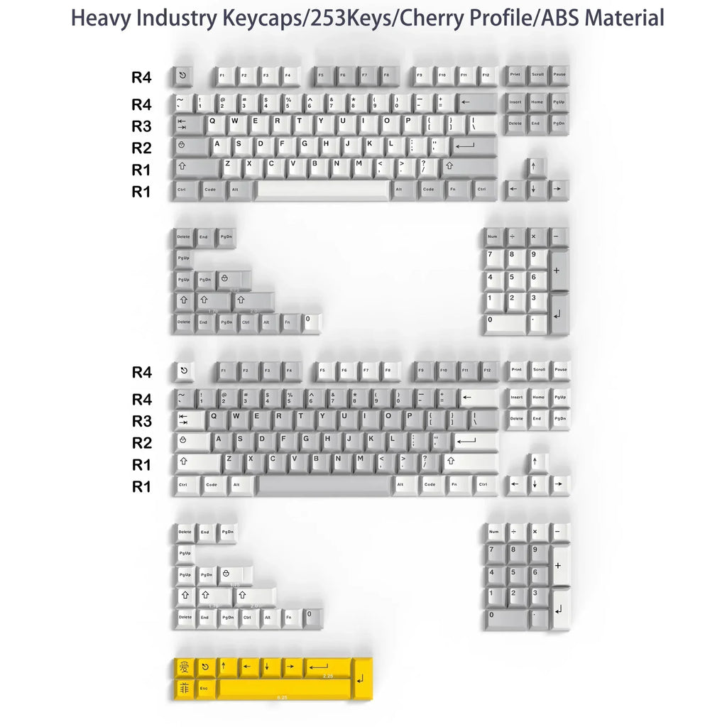 Cherry Profile 253 Keys Toxic Keycap Set Double Shot  Keycaps for Gateron MX Switches Mechanical Gamer Keyboard