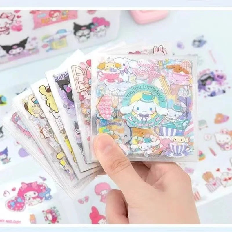 Hello Kitty Sanrio Non repeating 100 piece Sticker Set Cinnamoroll Kuromi Waterproof Stationery Sticker Gift Box Holiday Gift