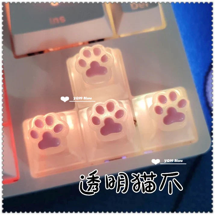 4pcs/set Lovely Cat Claw Key Cap Personality Cat Paw Keycaps for Mechanical Keyboard R4 Arrow Keys Pink Cute DIY Keycaps