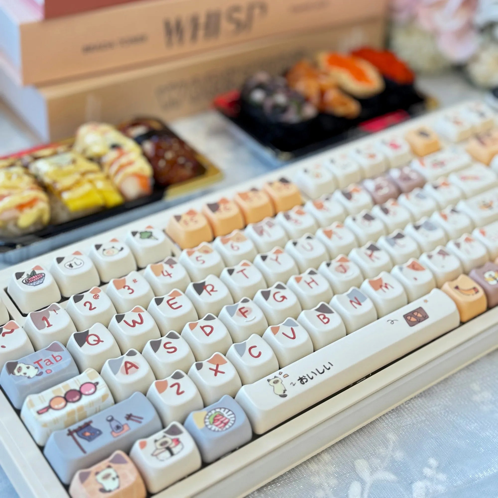 MAO Profile Sushi Cat PBT Dye Sub Keycaps Cute Set For Cherry Mx Switch Gaming Mechanical Keyboard GMK67 Keycap 6.25u 7u Space