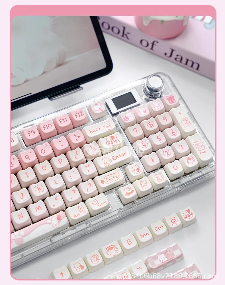 Cute Pink MAO Keycap Set PBT 134 Keys Kitten Keycaps for MX Switch HI75 HI8 68 F99 104 64 Mechanical Keyboards