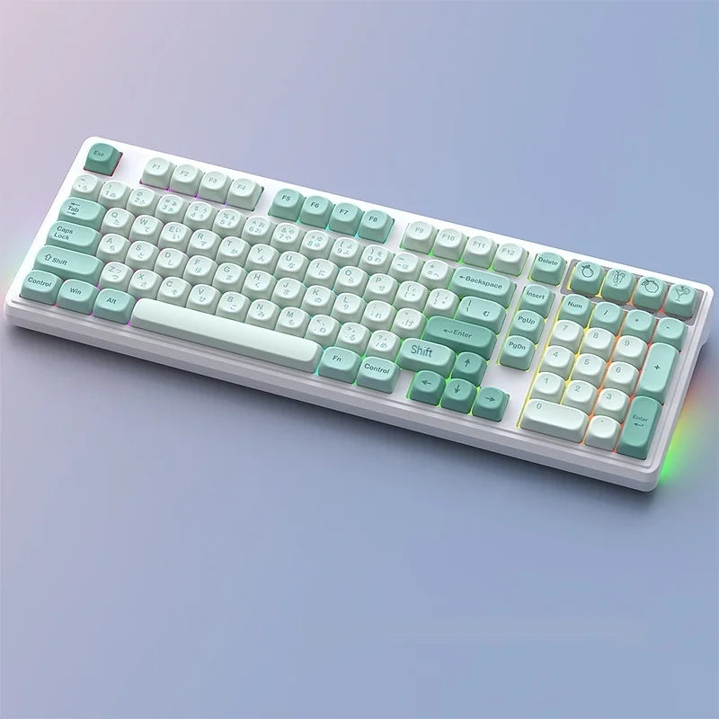 Keycap Mint Cool Cyan Series Moa Height 125 Pieces Full Set Pbt Material Color Blocked Mechanical Keyboard Thermal Sublimation ﻿