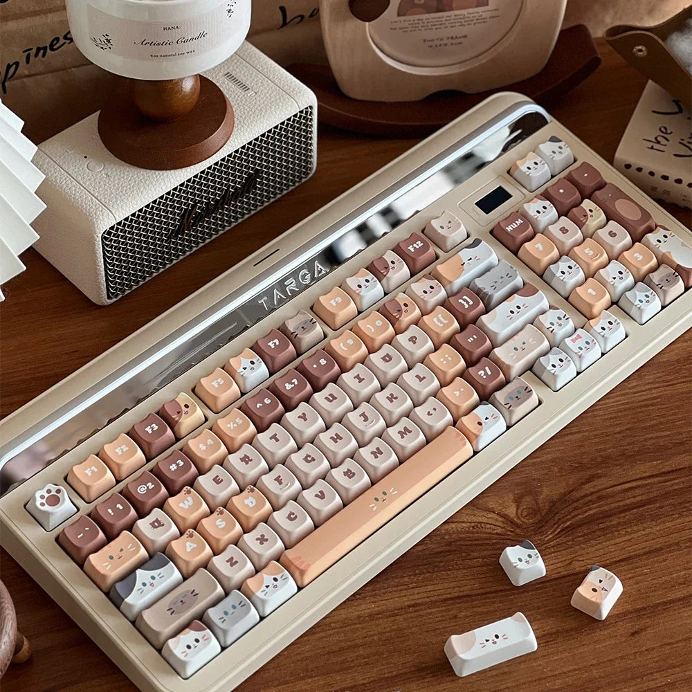 Cute Meow Keycaps Cat Head MAO Profile PBT Square Key Cap Thermal Sublimation Mechanical Keyboard Keycap Cat Set For Girls Gift