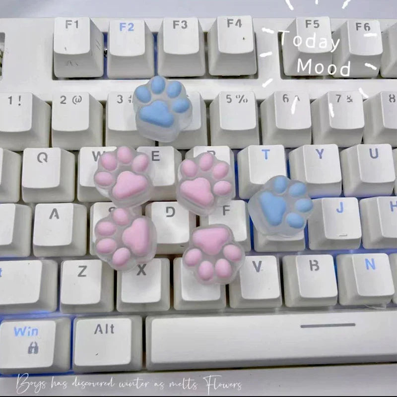 1PC Silicone Cute Transparent Pink Soft Cat Paw Keycap Cross Axis Mechanical Keyboard Resin Drip Glue Animal Cat Paw Keycap