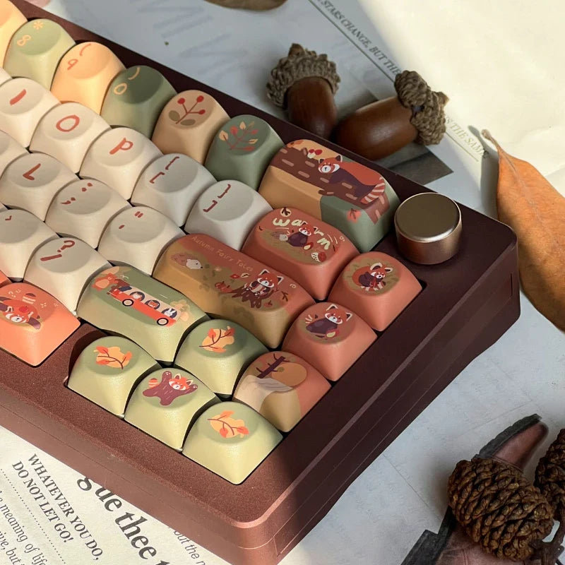 MiFuny Forest Cute Raccoon Mechanical Keycaps MAO Height with Slope 5 Side Heat Sublimation 111 Keys Accessories Not Keyboards