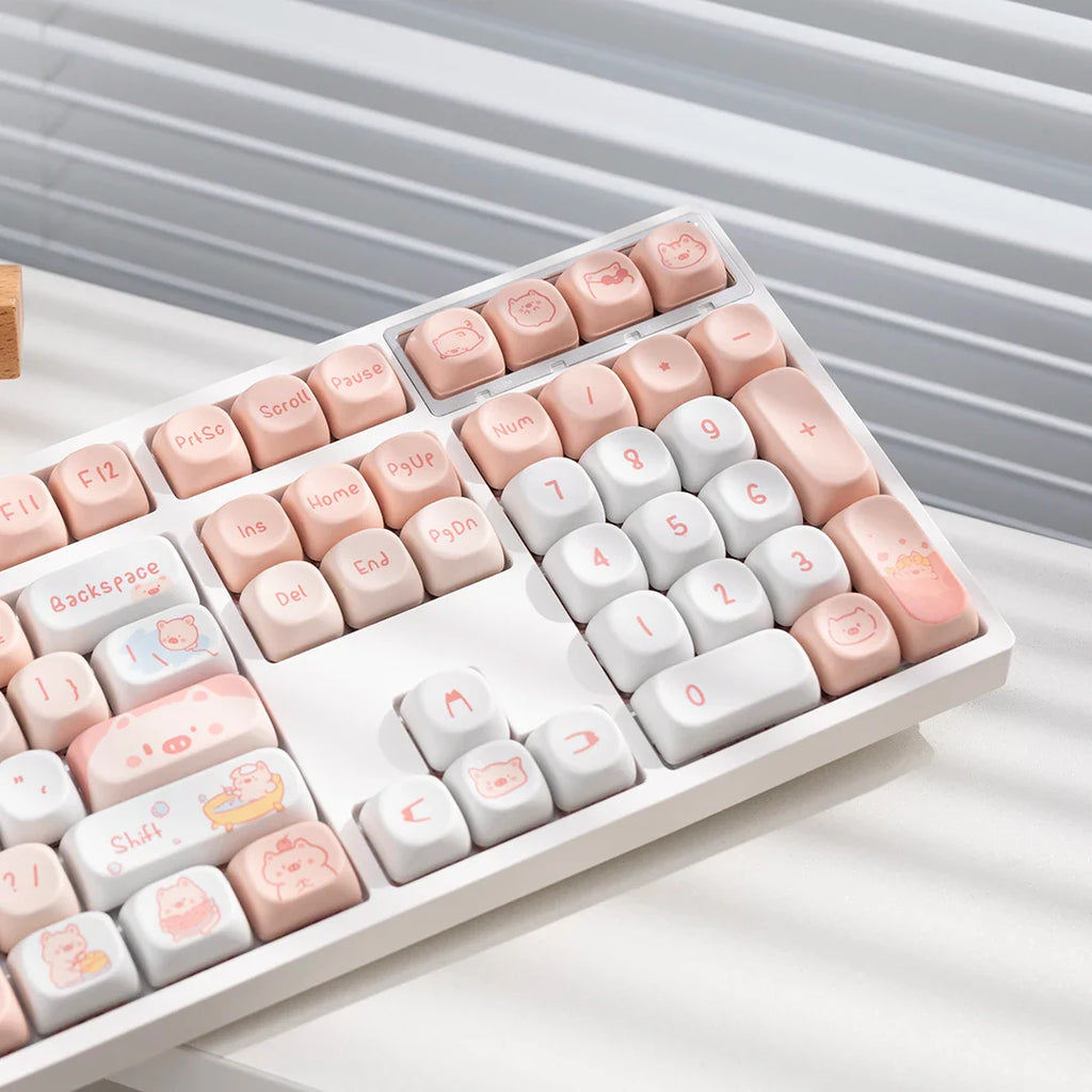 Cat Afternoon Tea Theme Purple Keycap 132 Keys MOA Height PBT Five-sided Sublimation Cute Keycaps for Mechanical Keyboard