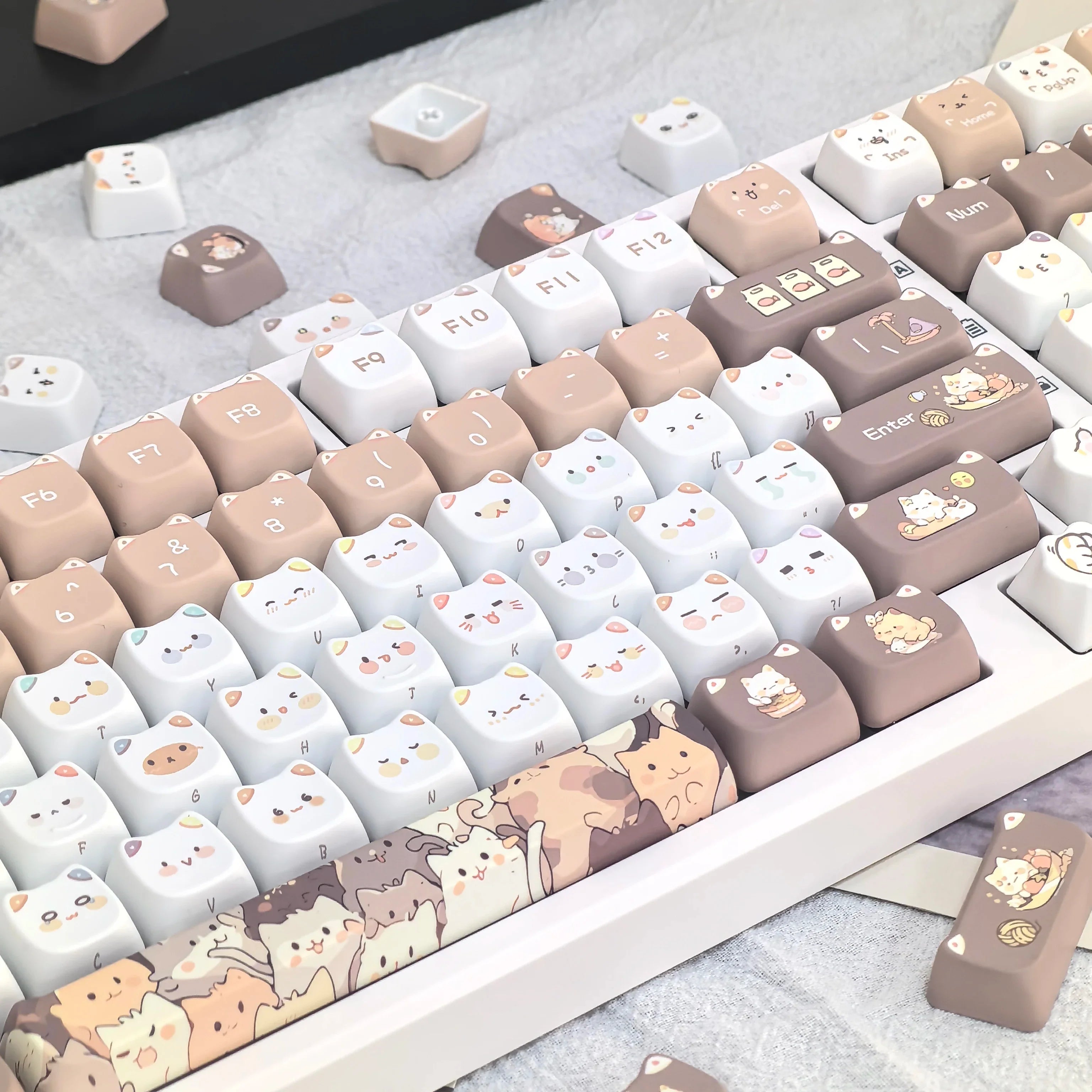 Cute Meow Keycaps Cat Head MAO Profile PBT Square Key Cap Thermal Sublimation Mechanical Keyboard Keycap Cat Set For Girls Gift