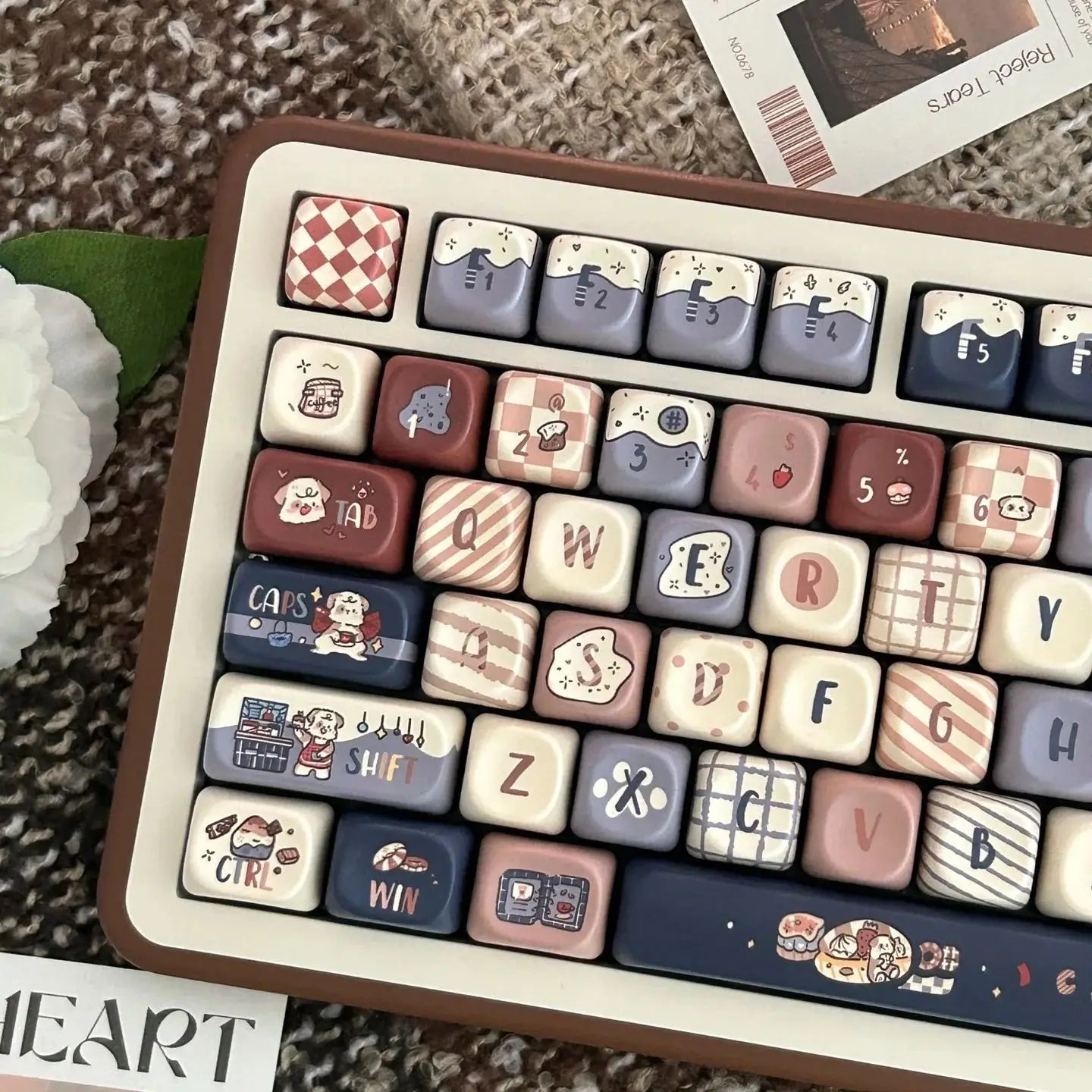131/140 keys Cute Keycap Coffee Dog PBT Five-Sided Sublimation MOA Personalized Ball Cap DIY Mechanical Keyboard Keycaps Keycap