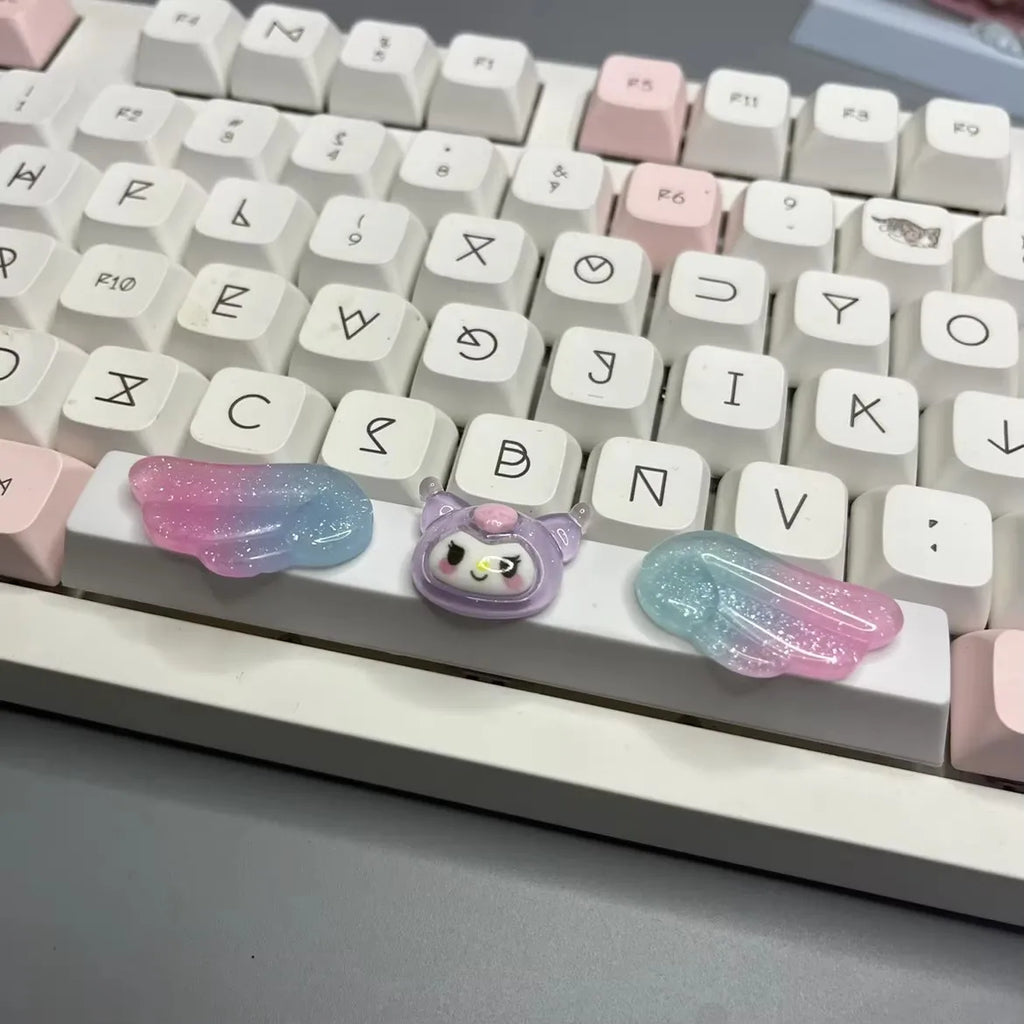 DIY Cute Magic Love Wings Keycap 6.25u Spacebar Game Mechanical Keyboard Cross Axis Pink Bow Keycap